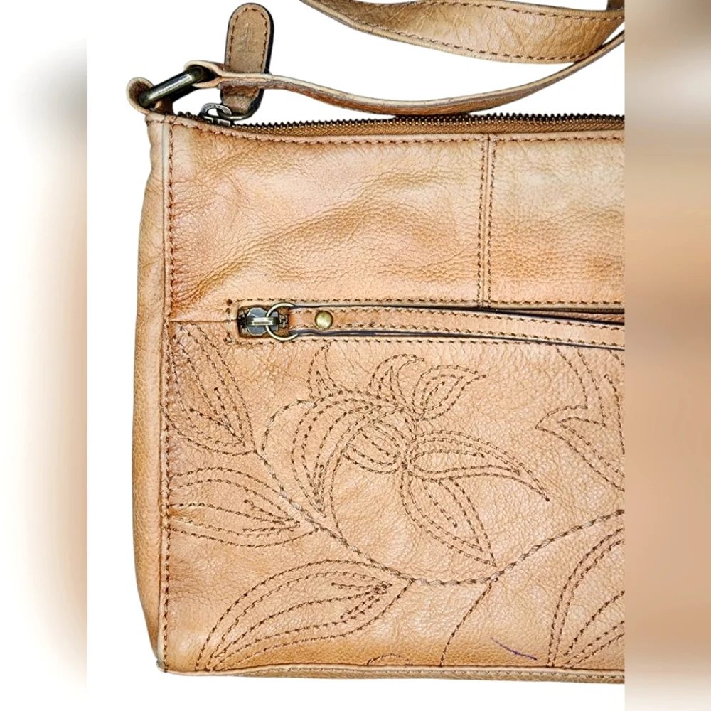 FRYE Hadley embroidered leather crossbody bag, brown/brass - Picture 2 of 9